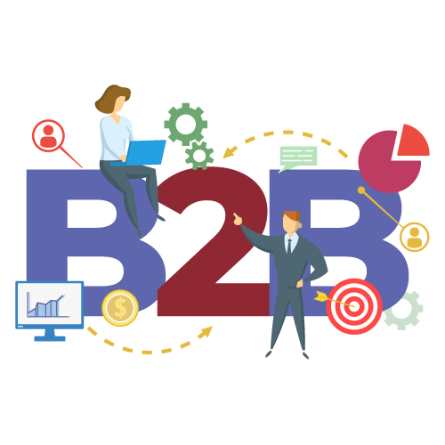 Illustration of business people discussing B2B marketing
