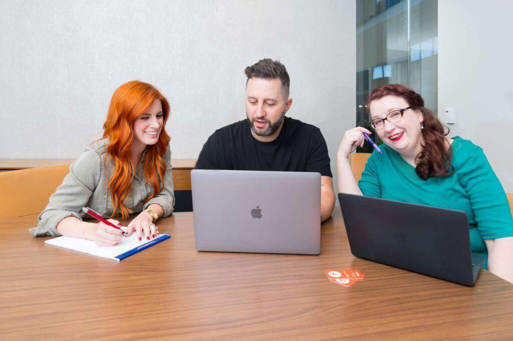 Aaron Eaves Tiffany Mcarthur And Lisa Stauber At The Marketing Refresh Office