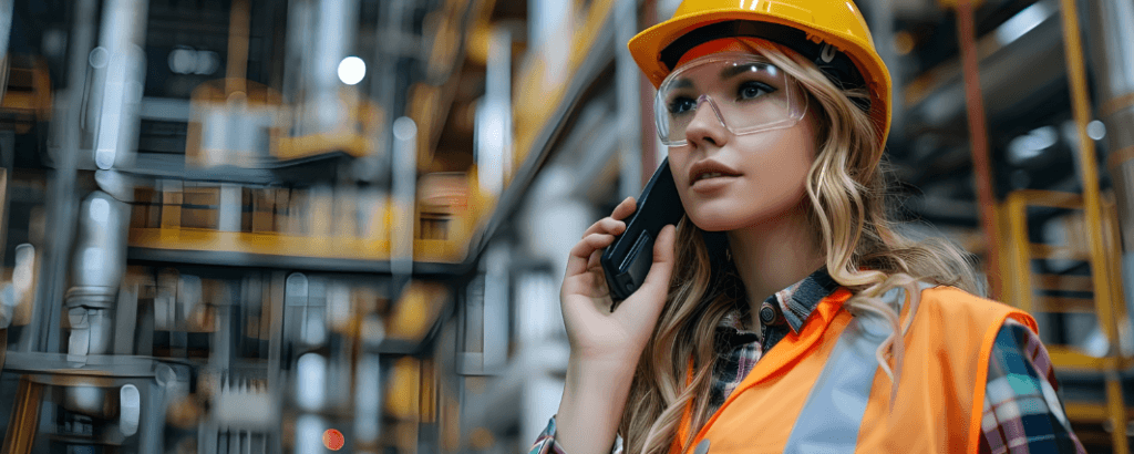 Worker On The Phone In A Manufacturing Environment