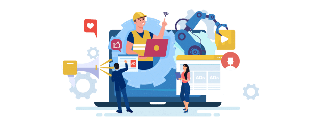 Illustration Of Marketers Reviewing Marketing Information In The Manufacturing Industry