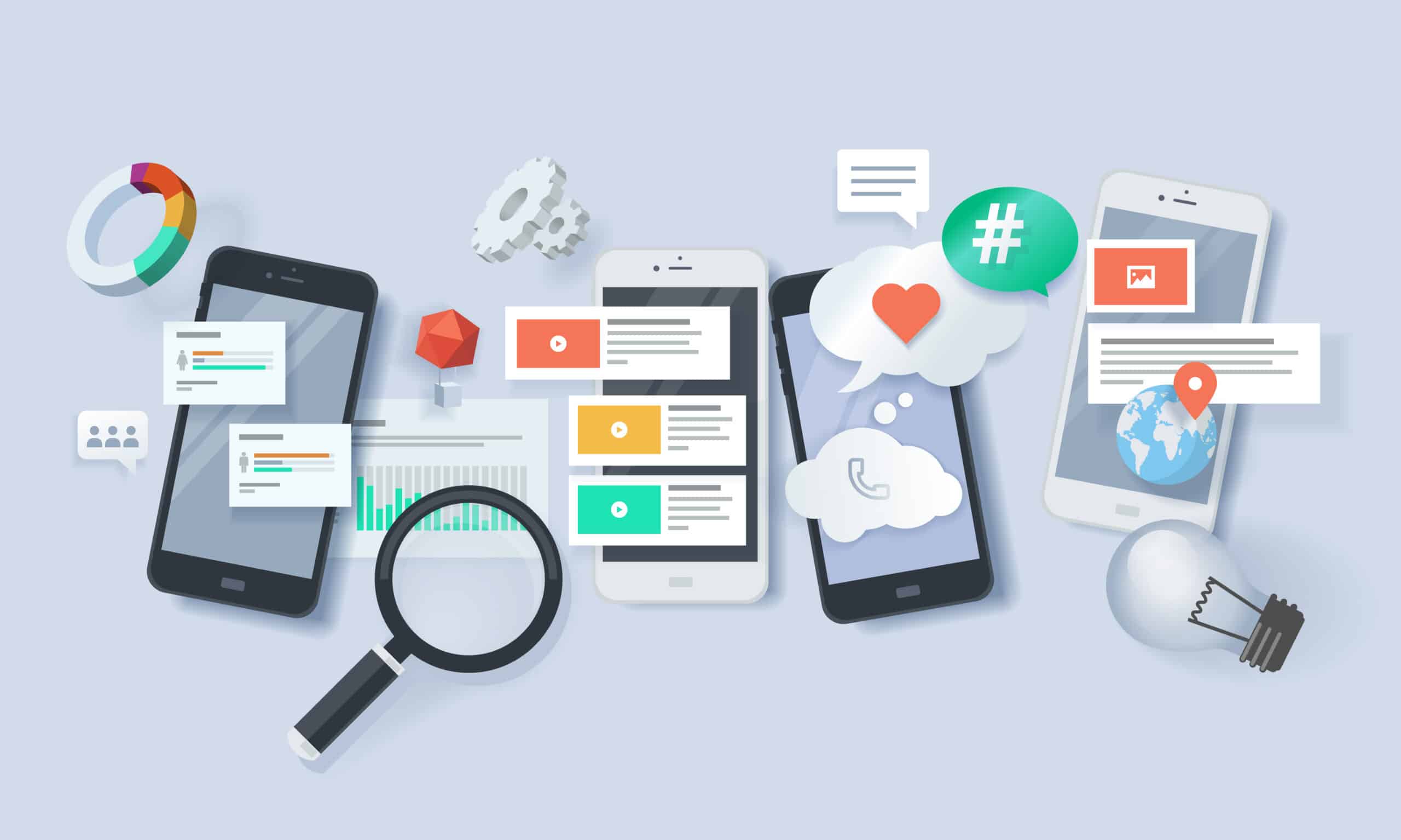 Illustration of a B2B mobile website on various mobile devices