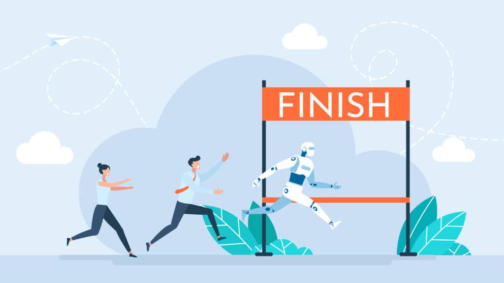 Illustration Of A Business Team Trying To Chase Down The Competition In The Form Of A Robot