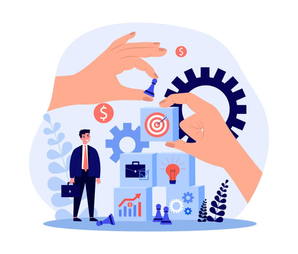 Illustration Of Marketers Building A Content Marketing Strategy For A Businessman