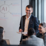 Marketing leader mapping an AI marketing strategy across a connected marketing program.