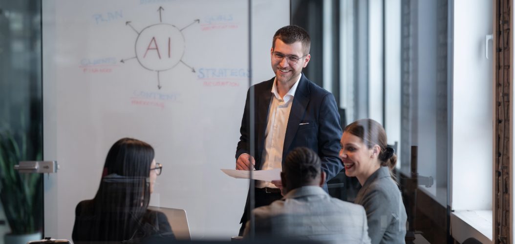 Marketing leader mapping an AI marketing strategy across a connected marketing program.